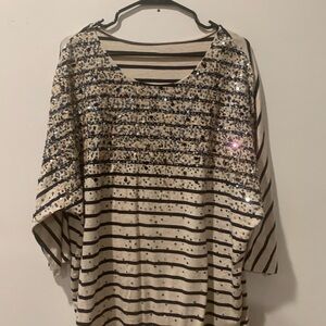 Coldwater Creek Black and Cream Sequin Blouse